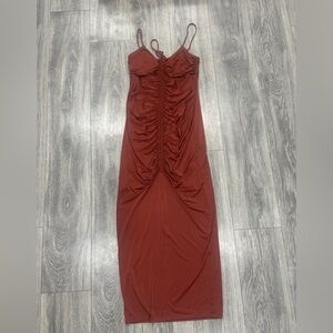 Express Ruched Rust Dress Small